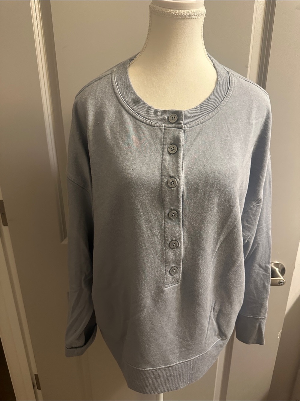 Athleta Light Blue Henley Button-Front Top